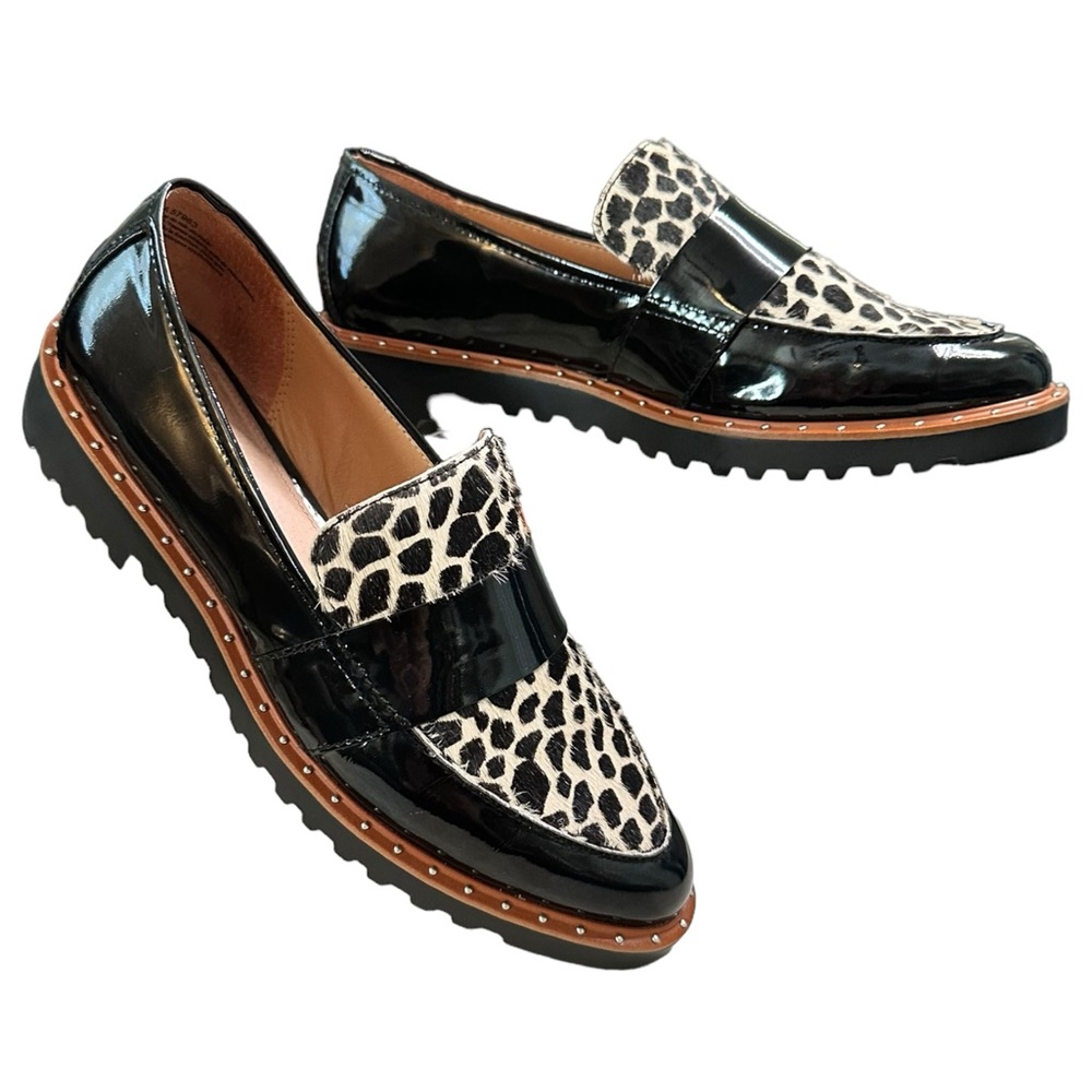Halogen Black Patent Leather & Calf Hair Loafers Women’s Size 8